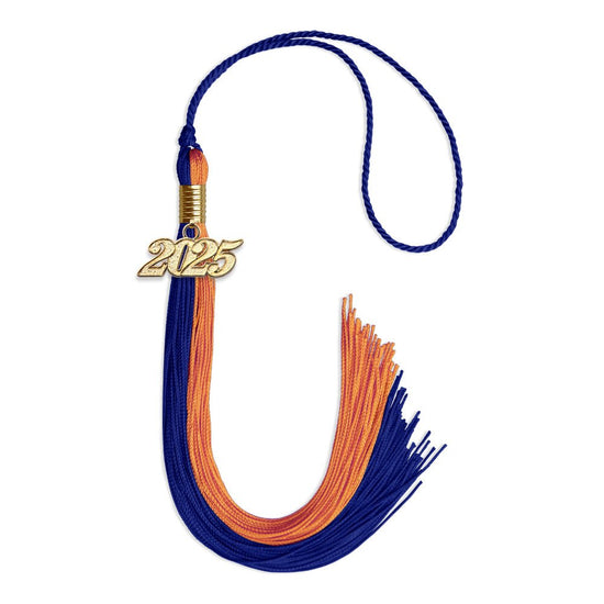 Royal Blue/Orange Graduation Tassel with Gold Bling Charm by Wholesale Grad Supply