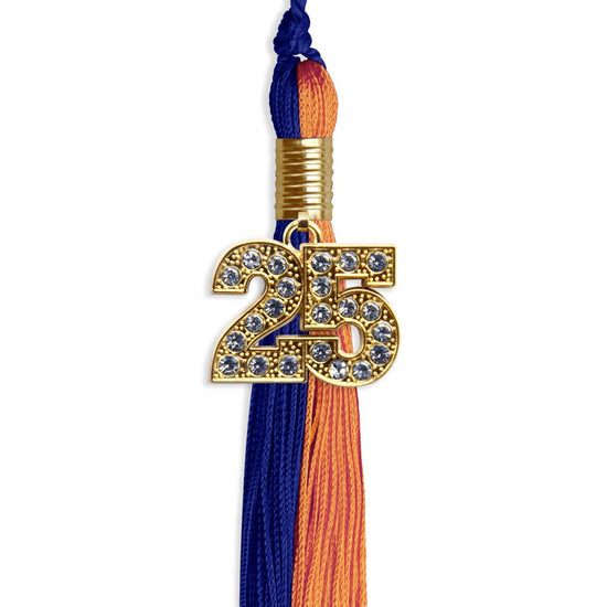 Royal Blue/Orange Graduation Tassel with Gold Bling Charm by Wholesale Grad Supply