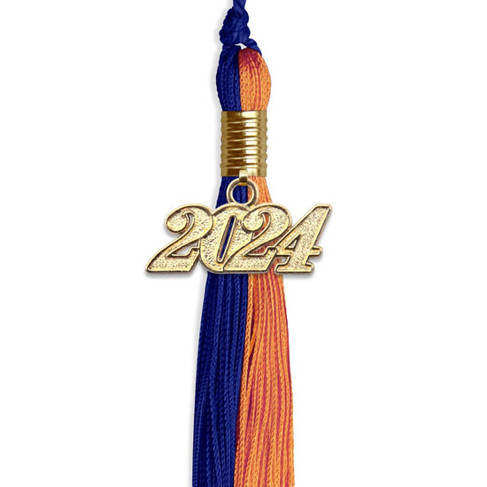 Royal Blue/Orange Graduation Tassel with Gold Bling Charm by Wholesale Grad Supply