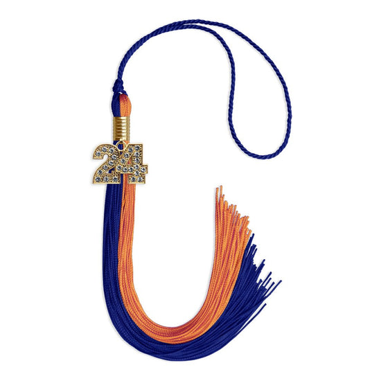 Royal Blue/Orange Graduation Tassel with Gold Bling Charm by Wholesale Grad Supply