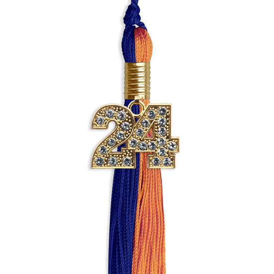 Royal Blue/Orange Graduation Tassel with Gold Bling Charm by Wholesale Grad Supply