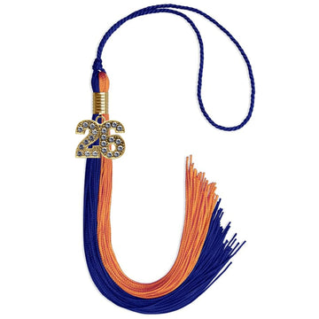 Royal Blue/Orange Graduation Tassel with Gold Bling Charm by Wholesale Grad Supply