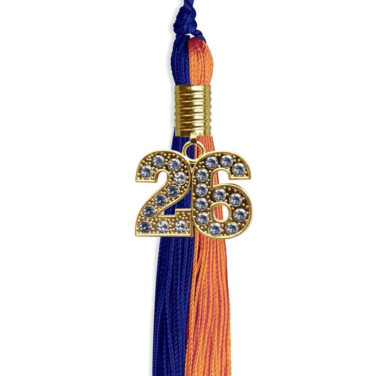 Royal Blue/Orange Graduation Tassel with Gold Bling Charm by Wholesale Grad Supply