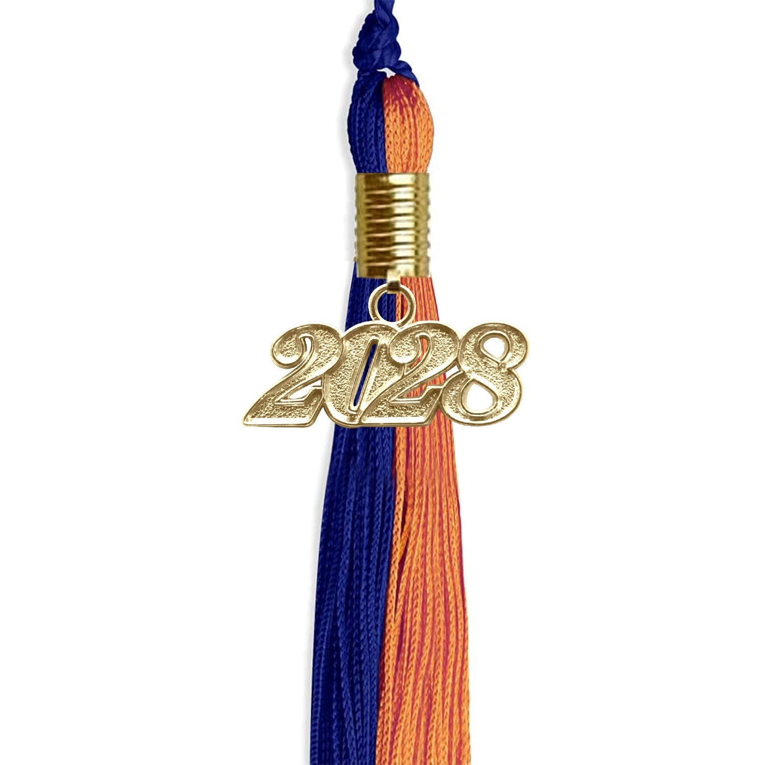 Royal Blue/Orange Graduation Tassel with Gold Bling Charm by Wholesale Grad Supply