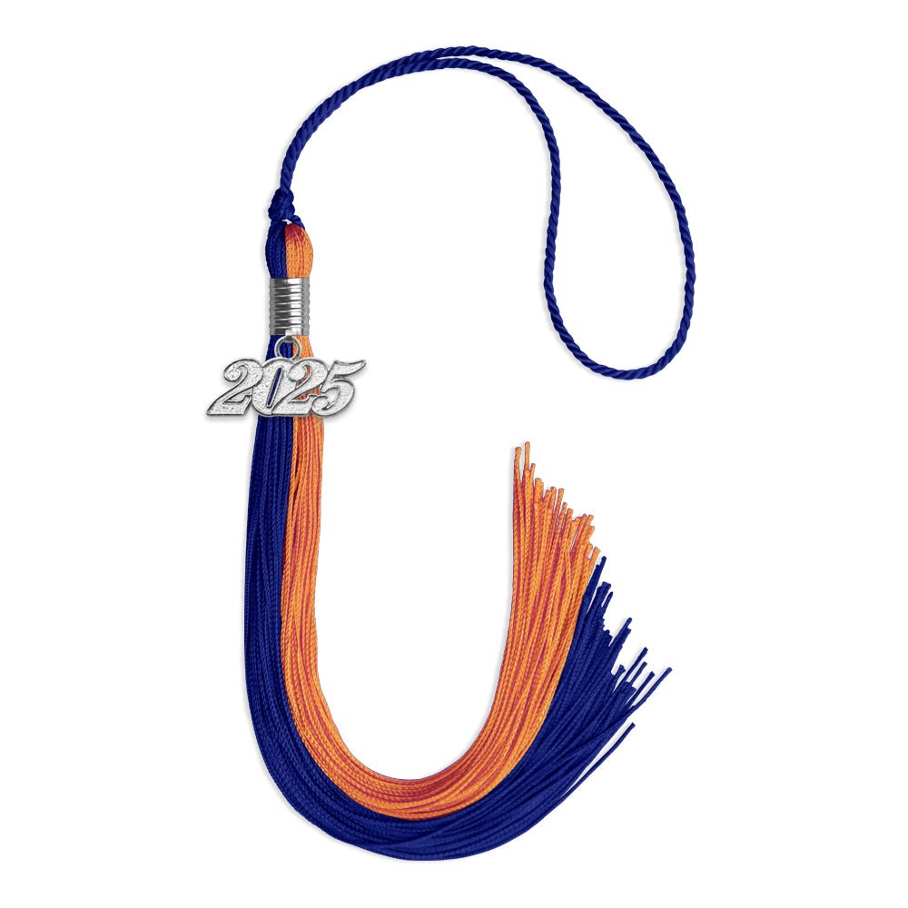 Royal Blue/Orange Graduation Tassel with Silver Bling Charm by Wholesale Grad Supply