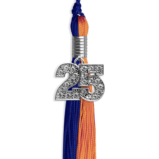 Royal Blue/Orange Graduation Tassel with Silver Bling Charm by Wholesale Grad Supply