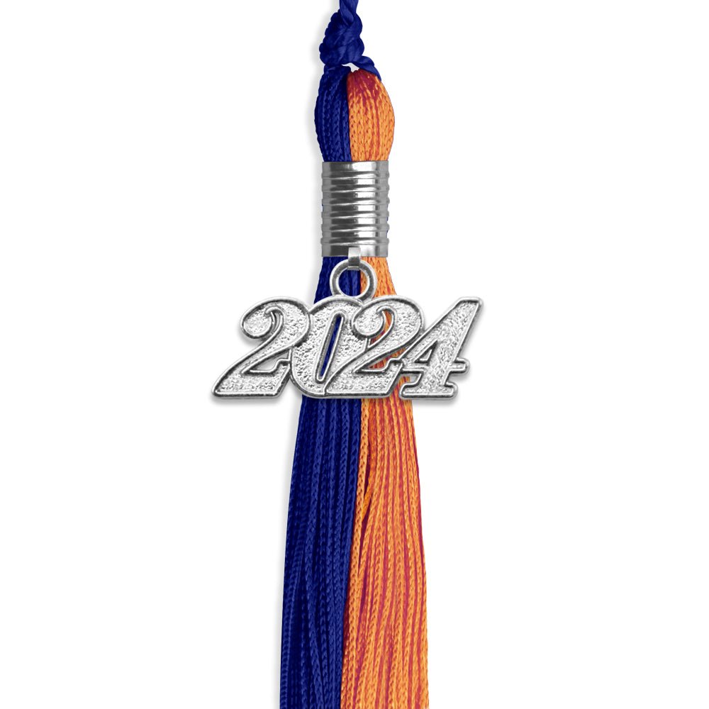 Royal Blue/Orange Graduation Tassel with Silver Bling Charm by Wholesale Grad Supply