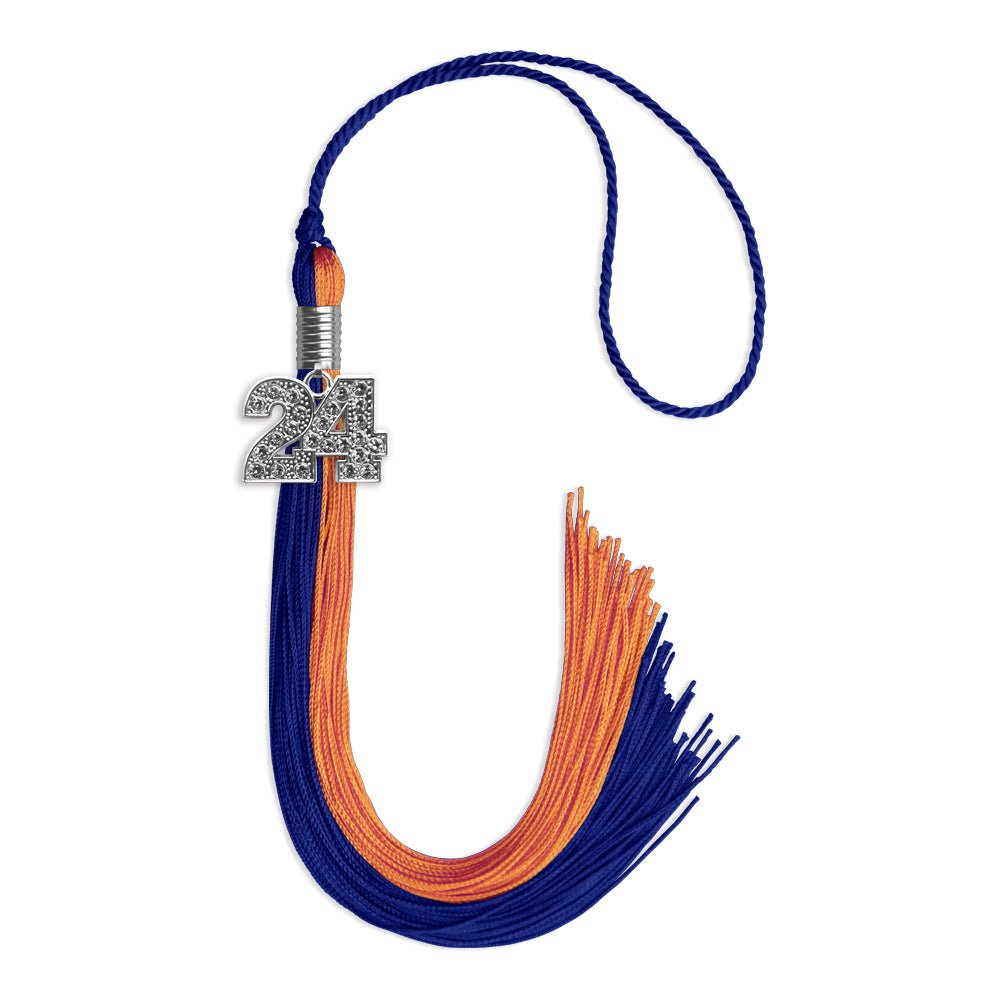 Royal Blue/Orange Graduation Tassel with Silver Bling Charm by Wholesale Grad Supply
