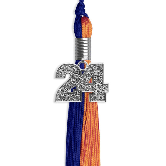 Royal Blue/Orange Graduation Tassel with Silver Bling Charm by Wholesale Grad Supply