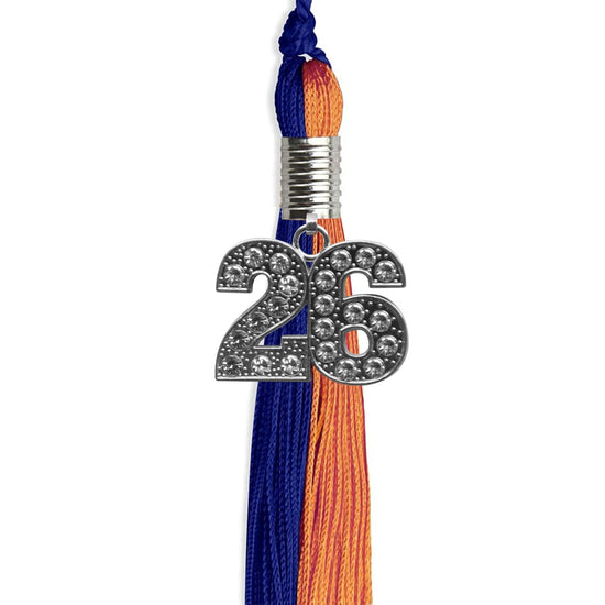 Royal Blue/Orange Graduation Tassel with Silver Bling Charm by Wholesale Grad Supply