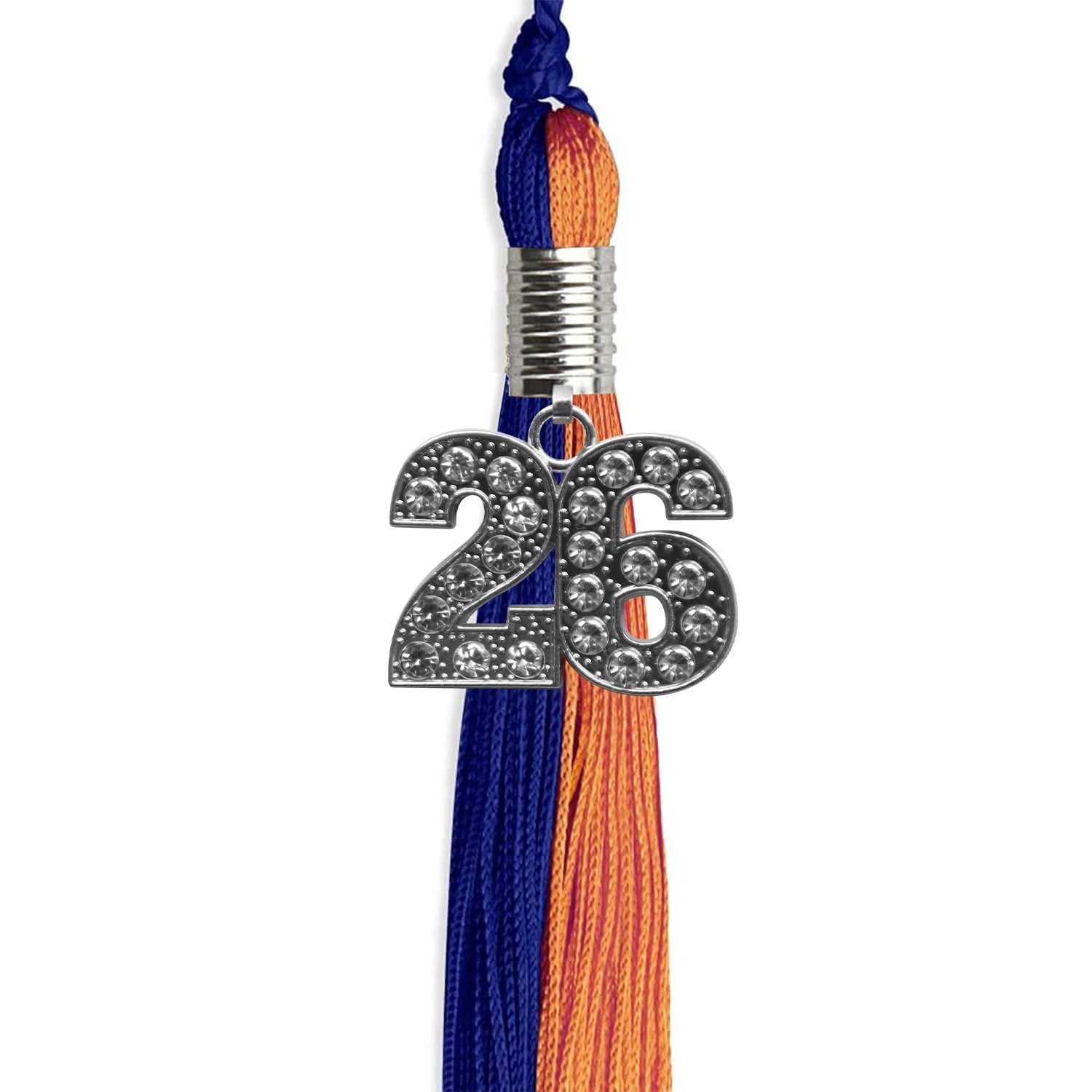 Royal Blue/Orange Graduation Tassel with Silver Bling Charm by Wholesale Grad Supply