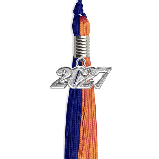 Royal Blue/Orange Graduation Tassel with Silver Bling Charm by Wholesale Grad Supply