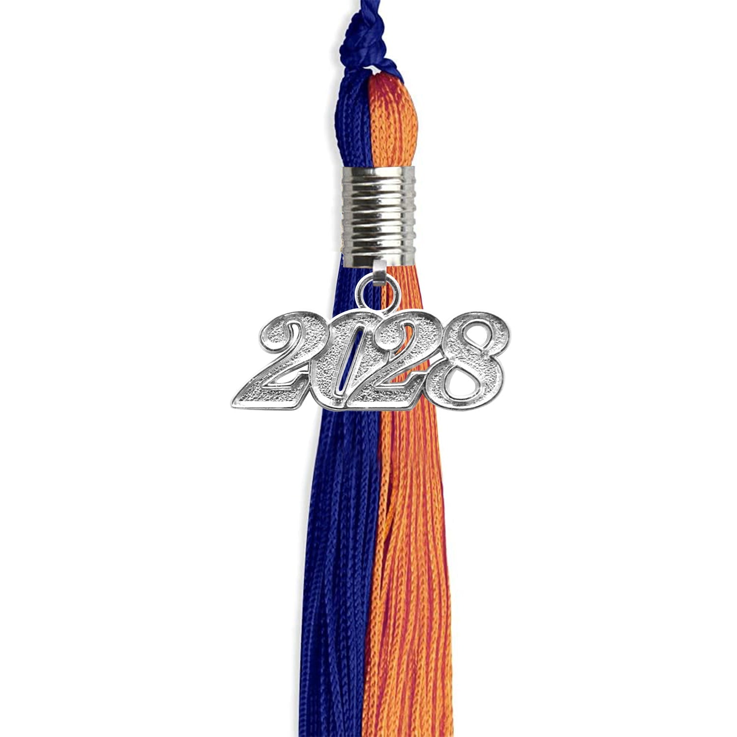 Royal Blue/Orange Graduation Tassel with Silver Bling Charm by Wholesale Grad Supply