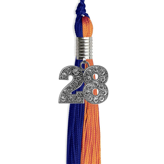 Royal Blue/Orange Graduation Tassel with Silver Bling Charm by Wholesale Grad Supply