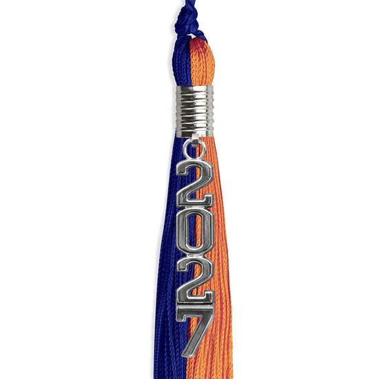 Royal Blue/Orange Graduation Tassel with Silver Stacked Date Drop by Wholesale Grad Supply