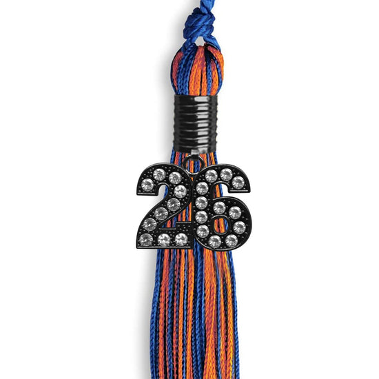Royal Blue/Orange Mixed Color Graduation Tassel with Black Bling Charm by Wholesale Grad Supply