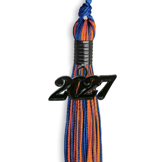 Royal Blue/Orange Mixed Color Graduation Tassel with Black Bling Charm by Wholesale Grad Supply