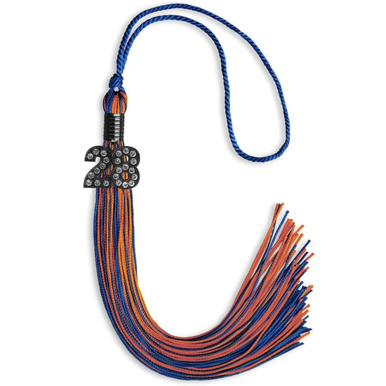 Royal Blue/Orange Mixed Color Graduation Tassel with Black Bling Charm by Wholesale Grad Supply
