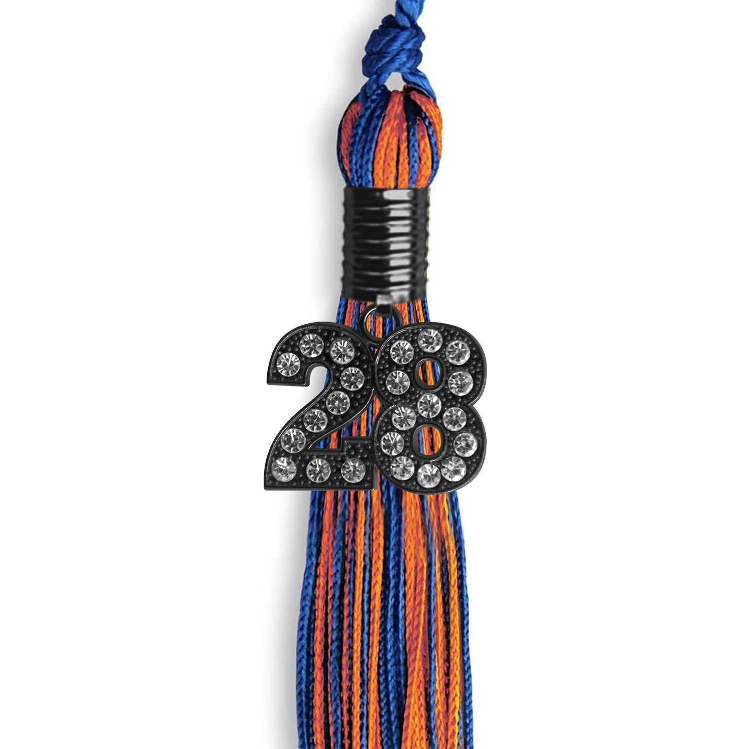 Royal Blue/Orange Mixed Color Graduation Tassel with Black Bling Charm by Wholesale Grad Supply