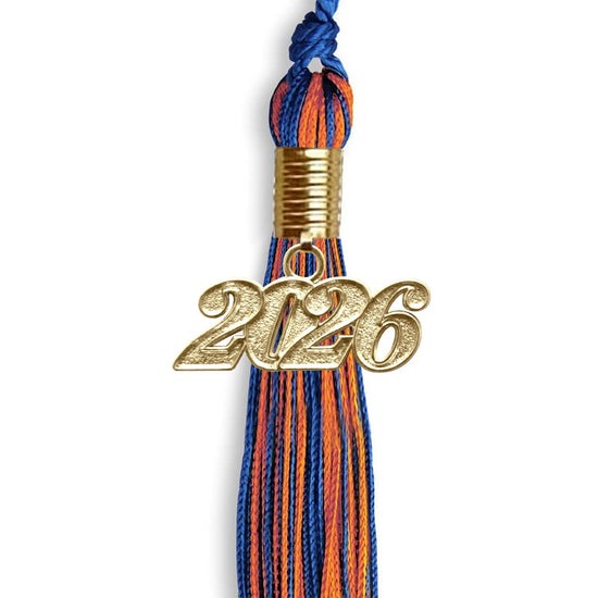 Royal Blue/Orange Mixed Color Graduation Tassel with Gold Bling Charm by Wholesale Grad Supply