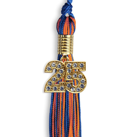 Royal Blue/Orange Mixed Color Graduation Tassel with Gold Bling Charm by Wholesale Grad Supply
