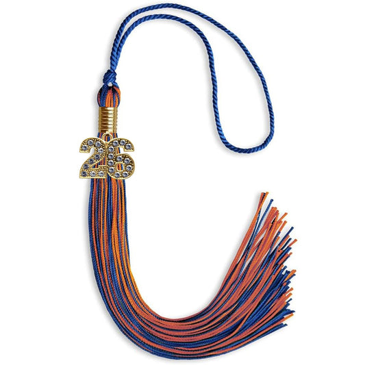 Royal Blue/Orange Mixed Color Graduation Tassel with Gold Bling Charm by Wholesale Grad Supply