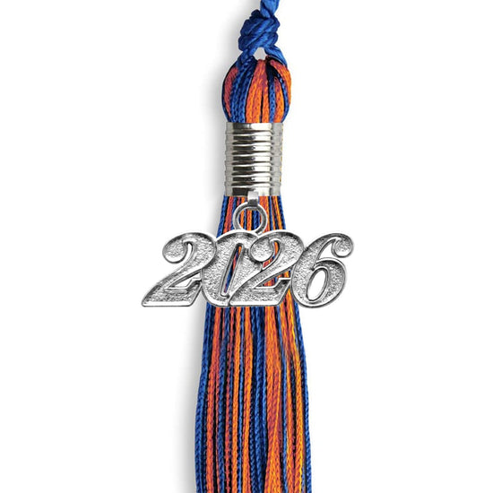 Royal Blue/Orange Mixed Color Graduation Tassel with Silver Bling Charm by Wholesale Grad Supply