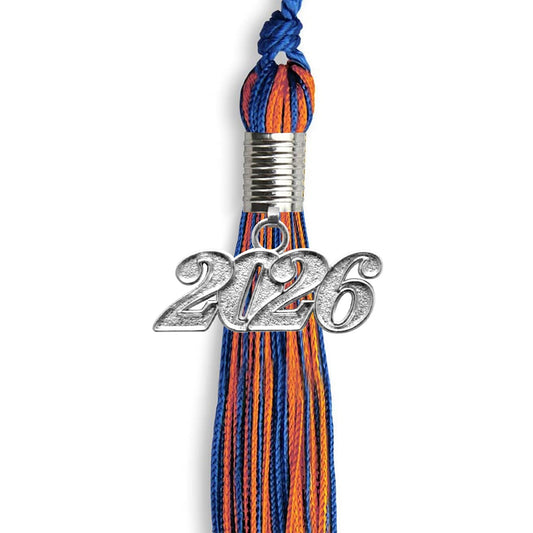 Royal Blue/Orange Mixed Color Graduation Tassel with Silver Bling Charm by Wholesale Grad Supply
