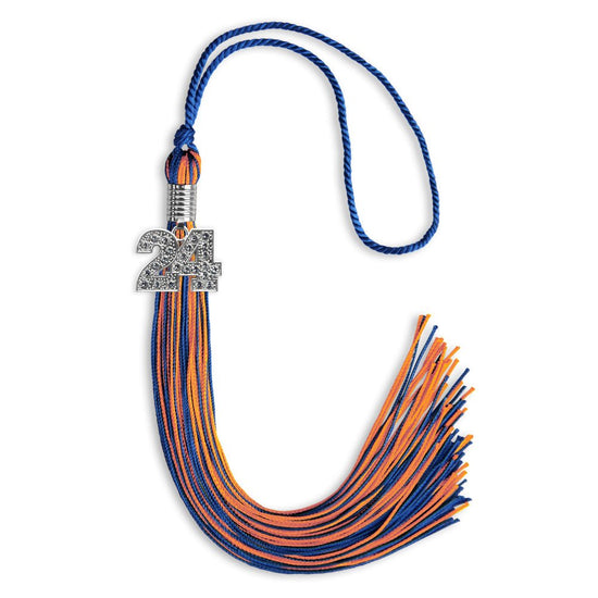 Royal Blue/Orange Mixed Color Graduation Tassel with Silver Bling Charm by Wholesale Grad Supply