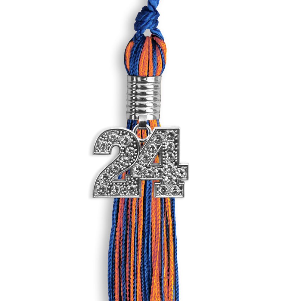Royal Blue/Orange Mixed Color Graduation Tassel with Silver Bling Charm by Wholesale Grad Supply