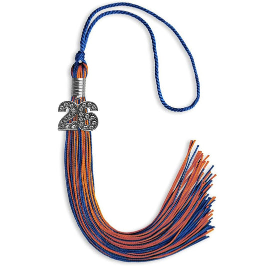 Royal Blue/Orange Mixed Color Graduation Tassel with Silver Bling Charm by Wholesale Grad Supply