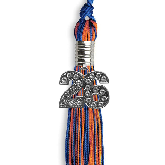 Royal Blue/Orange Mixed Color Graduation Tassel with Silver Bling Charm by Wholesale Grad Supply