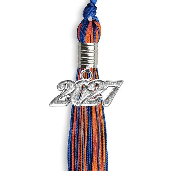 Royal Blue/Orange Mixed Color Graduation Tassel with Silver Bling Charm by Wholesale Grad Supply