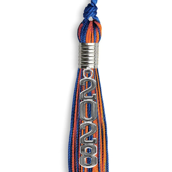 Royal Blue/Orange Mixed Color Graduation Tassel with Stacked Silver Date Drop by Wholesale Grad Supply