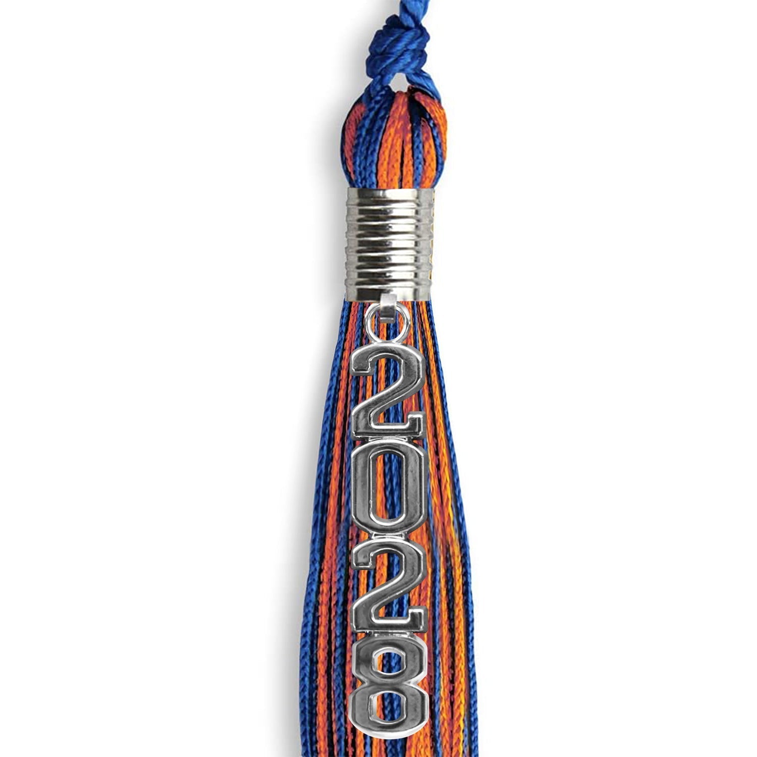 Royal Blue/Orange Mixed Color Graduation Tassel with Stacked Silver Date Drop by Wholesale Grad Supply