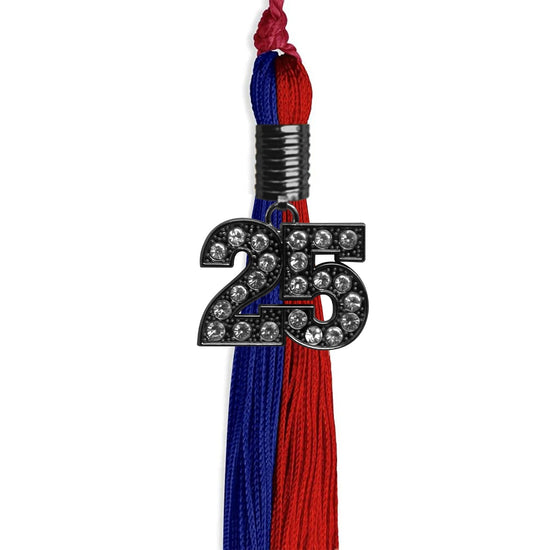 Royal Blue/Red Graduation Tassel with Black Bling Charm by Wholesale Grad Supply