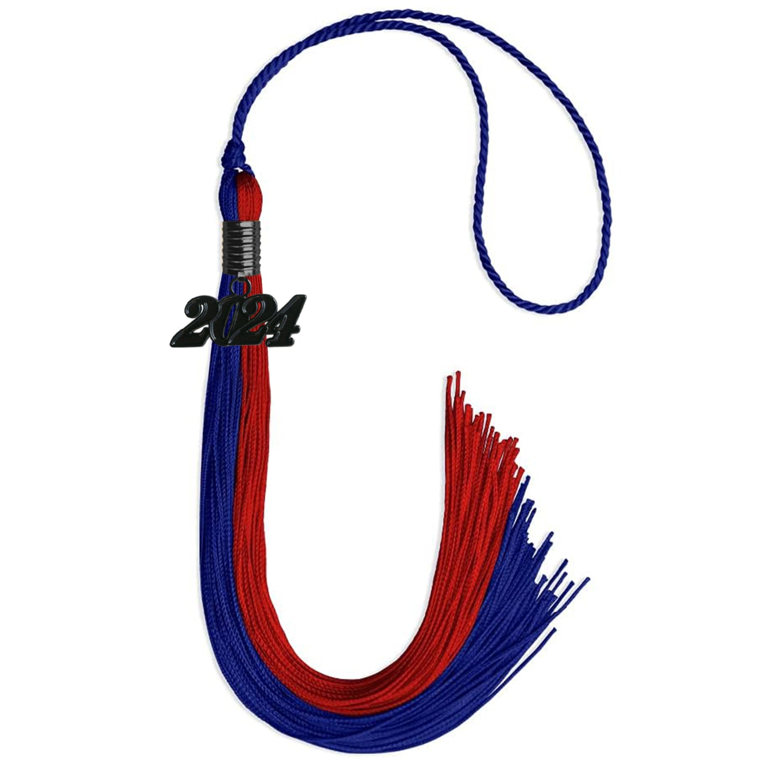 Royal Blue/Red Graduation Tassel with Black Bling Charm by Wholesale Grad Supply