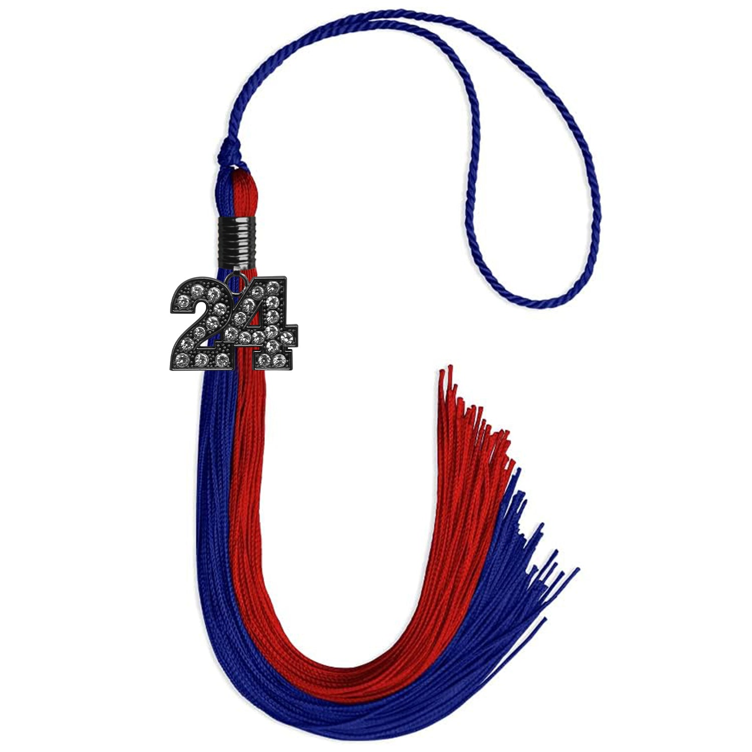 Royal Blue/Red Graduation Tassel with Black Bling Charm by Wholesale Grad Supply