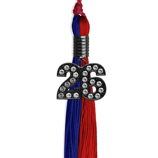 Royal Blue/Red Graduation Tassel with Black Bling Charm by Wholesale Grad Supply