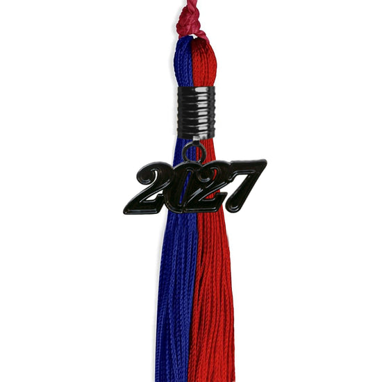 Royal Blue/Red Graduation Tassel with Black Bling Charm by Wholesale Grad Supply