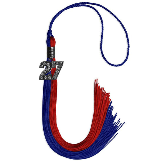 Royal Blue/Red Graduation Tassel with Black Bling Charm by Wholesale Grad Supply