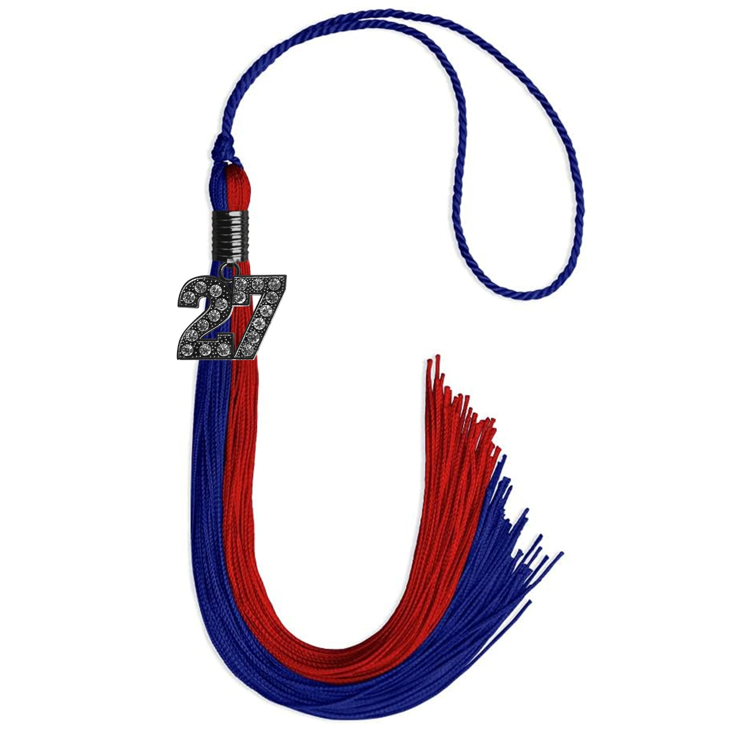 Royal Blue/Red Graduation Tassel with Black Bling Charm by Wholesale Grad Supply