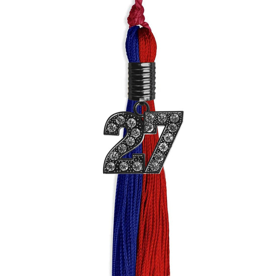 Royal Blue/Red Graduation Tassel with Black Bling Charm by Wholesale Grad Supply