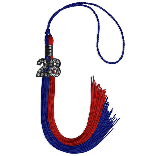 Royal Blue/Red Graduation Tassel with Black Bling Charm by Wholesale Grad Supply