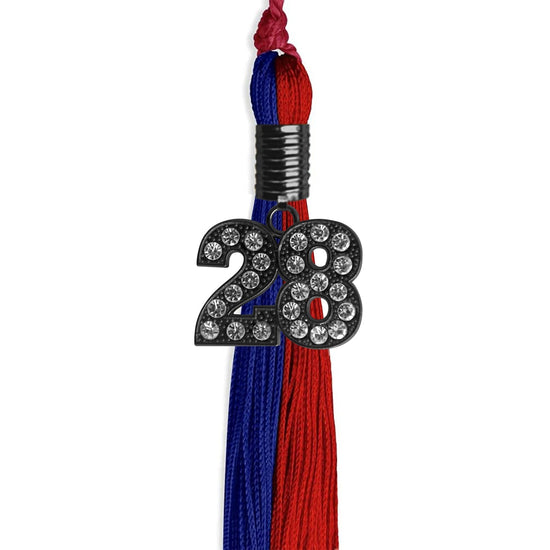 Royal Blue/Red Graduation Tassel with Black Bling Charm by Wholesale Grad Supply