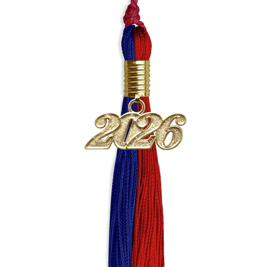 Royal Blue/Red Graduation Tassel with Gold Bling Charm by Wholesale Grad Supply