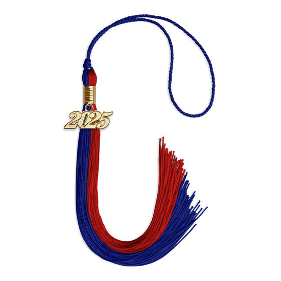 Royal Blue/Red Graduation Tassel with Gold Bling Charm by Wholesale Grad Supply