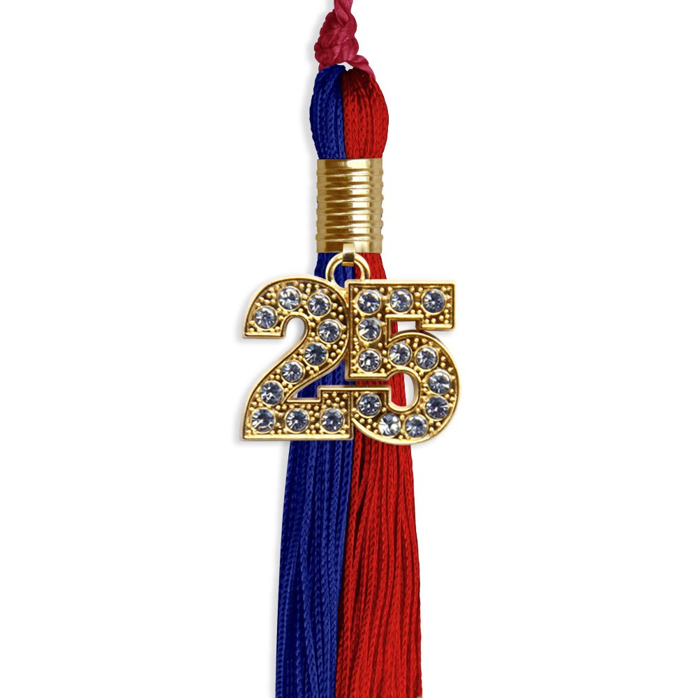 Royal Blue/Red Graduation Tassel with Gold Bling Charm by Wholesale Grad Supply