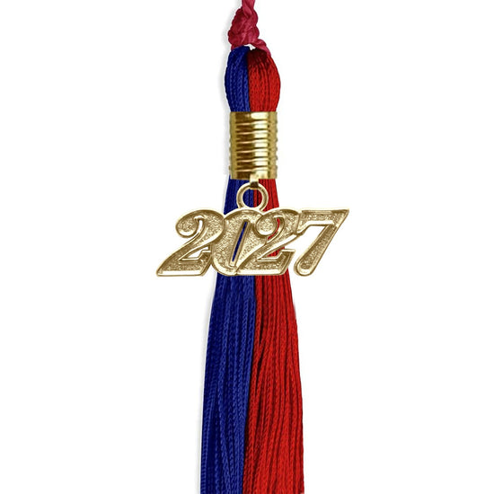 Royal Blue/Red Graduation Tassel with Gold Bling Charm by Wholesale Grad Supply