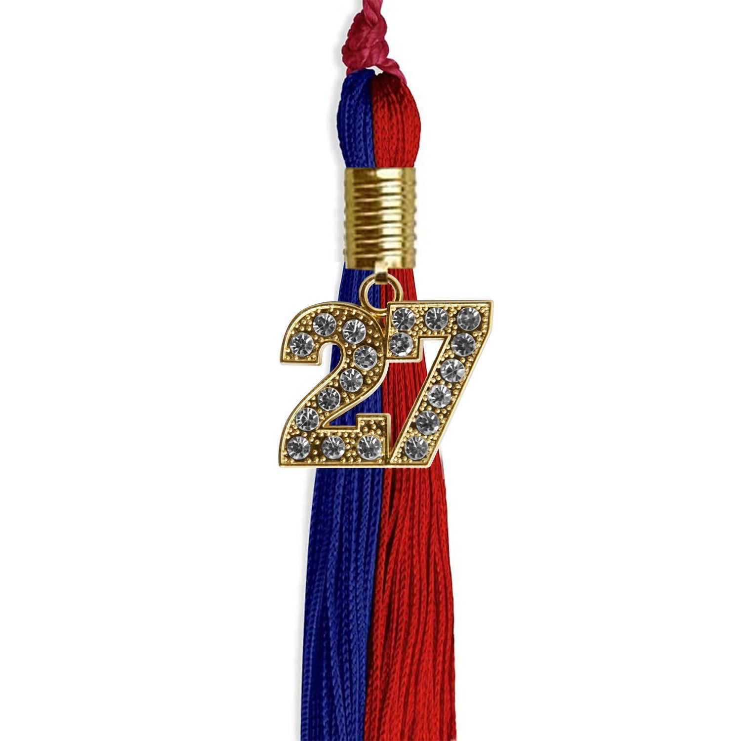 Royal Blue/Red Graduation Tassel with Gold Bling Charm by Wholesale Grad Supply